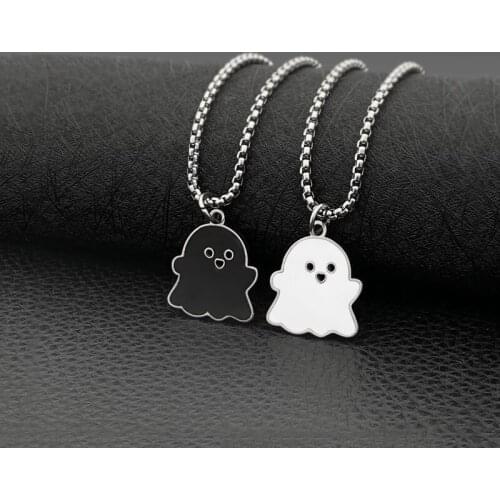 Fashion Black and White Ghost Necklace Halloween Gift Jewelry Pendant Couple Set Student Opening Gift