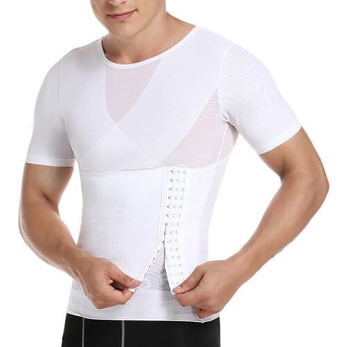 Mens Mesh Slimming Body Shaper Compression Shapewear T-Shirt with Side Hook Slim Vest Tummy Shaper Tight Tank Top