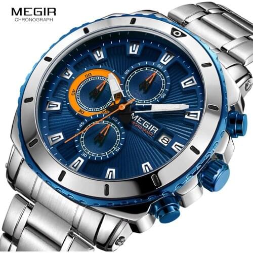 Relogio Masculino 2019 Megir Watch Men Luxury Brand Business Male Wrist Watch Waterproof Stainless Steel Wristwatches Mens 2019