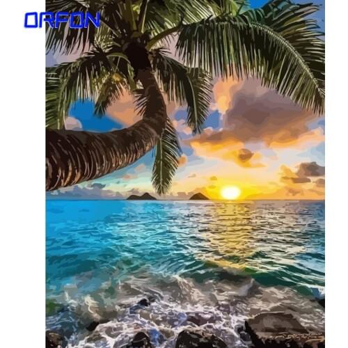 ORFON Frame Seaside DIY Painting By Numbers Seascape Modern Home Wall Art Picture Acrylic Paint By Numbers Unique Gift 40x50cm