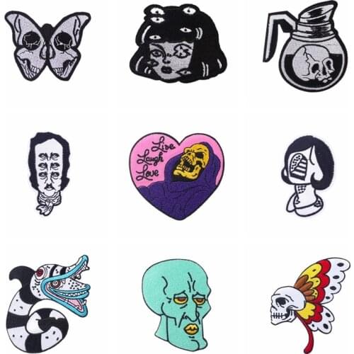 Skull Flower Patches Embroidery Patch Sewing For Jacket Accessories Applique Fashion Decor Clothes Stripes on Clothes Iron on