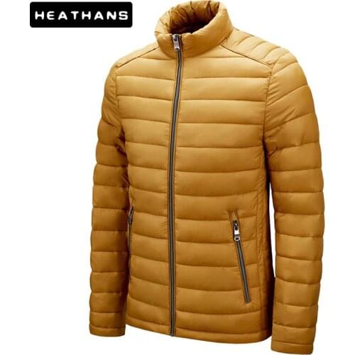 New Style Stand Parkas Jacket Mens Solid Color Light Warm Winter Jackets For Youth Male Fashion Zipper Jacket Men Windbreak Top