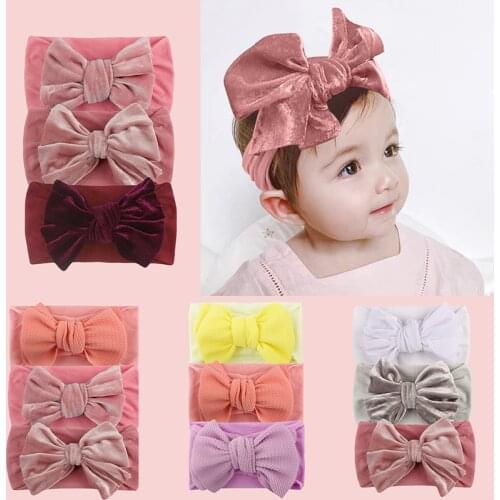 3 Pcs/Set Solid Color Nylon Baby Headband Big Bows Baby Girl Headbands Turban Soft Kids Hair Band Girls Hair Accessories