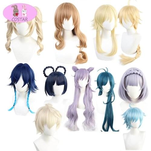 COSTAR Genshin Impact Venti Keqing Barbara Diluc Kaeya Noelle Traveler Lumine Aether Amber Cosplay Wigs Heat Resistant Hair