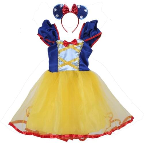 Princess dress Snow White Birthday Costume Cute Baby Girl princess dress Pageant Party Dress With free send Minnie Ear Headband
