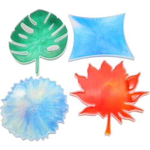 DIY Crystal Gutta Percha Silicone Mold Coaster Molds Maple Leaf Diamond Handmade Mirror Jewelry Pendant Moulds UV Resin Molds