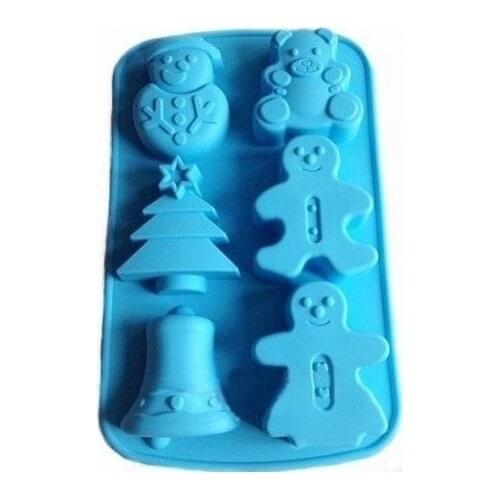 6 Cavities Christmas Bell Sknowman Tree Silicone Cake Baking Mold Cake Pan Muffin Cups Soap Moulds Biscuit Chocolate DIY Mold