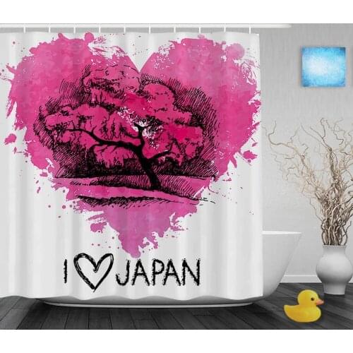Sktech Shower Curtain Pink Watercolor Heart Whith Tree Bathroom Shower Curtains Valentine Waterproof Polyester Fabric With Hooks
