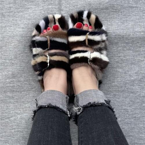 Summer Shoes For Women 2021,Fur Slippers , Fluffy Soft Furry Slides ,100% , Real Mink Fur Slippers