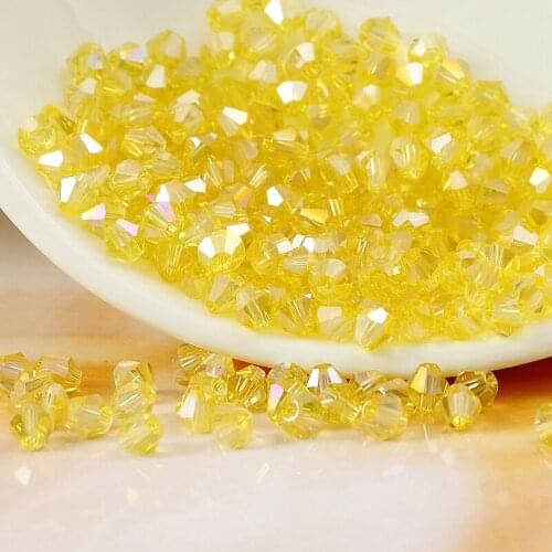 TianBo 4mm 1000pcs AAA Bicone Upscale Austria Lemon yellow crystal AB plating Loose bead bracelet Jewelry Making Accessories DIY