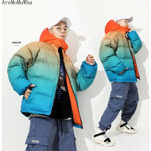 AreMoMuWha Autumn and Winter High Street Cotton Jacket Brand Warm Thick Bread Coat Short Hooded Cotton Jacket Men Coat Men 1445