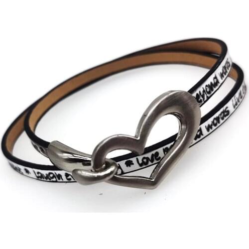 TOTABC Vintage Leather Bracelet Fashion Multiple Heart Womens Charm Bracelet Pink Blue Leather Wrap Bracelet