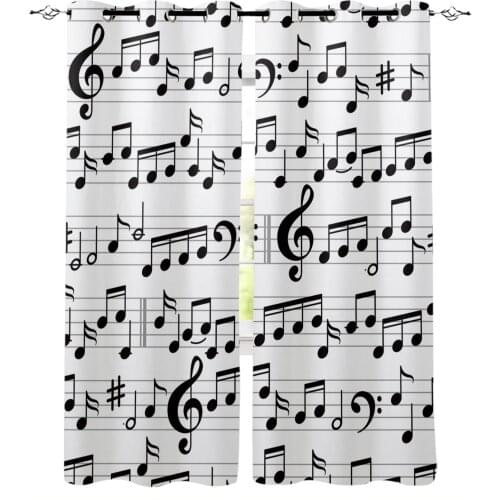 Tab Music Note Black White Curtain For Kitchen Living Room Bedroom Curtains Home Decoration Window Treatments Drapes