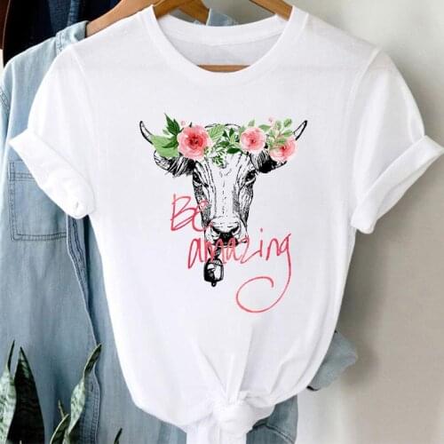Summer T-Shirt 2021 Wild Cartoon Cow Print T shirt Harajuku Graphic Casual Tshirt Streetwear Tops Ladies Short Sleeve tshirts
