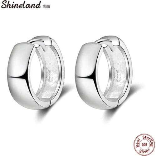 Shineland Punk Simple 925 Sterling Silver Small Circles Huggie Hoop Earrings For Women Men Brinco Bijoux Fashion Jewelry Gifts