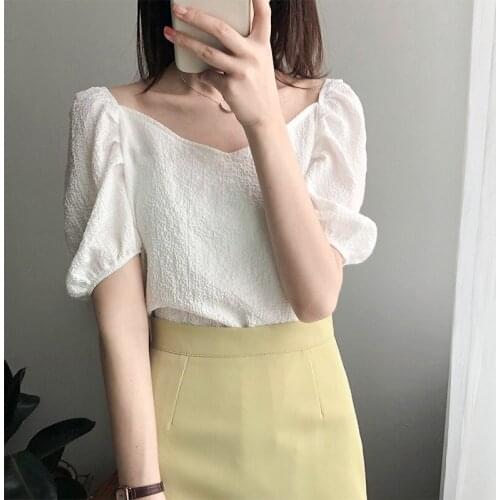 2020 Women Puff Sleeve Boho Square Neck Fashion Design Womens Tops And Blouses Summer Shirt Blusas Roupa Feminina