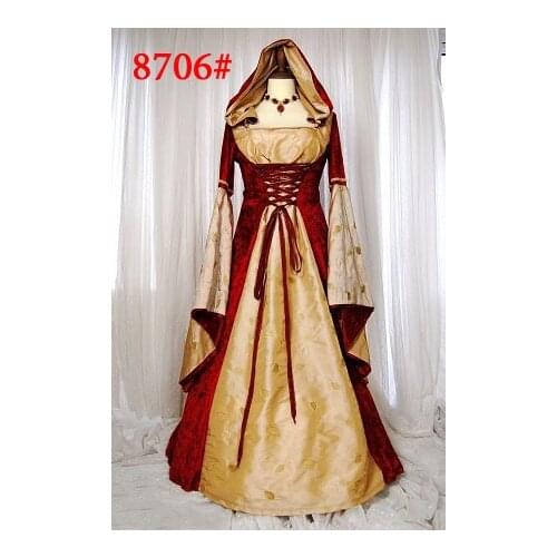 FreeShipping LADIES MAID MARION TUDOR MEDIEVAL FANCY DRESS COSTUME Vintage royal loading halloween cheering party queen costume