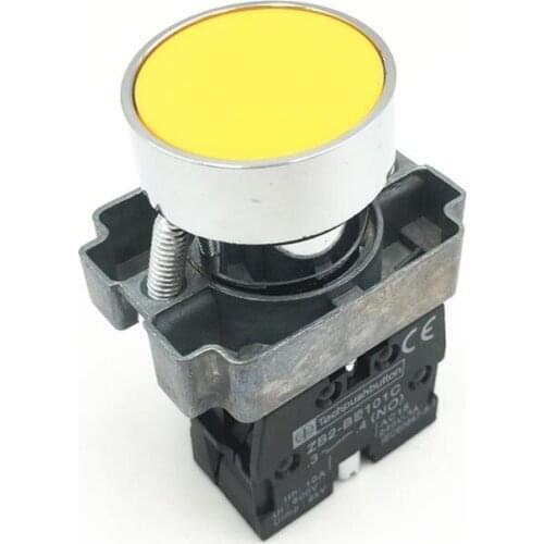 10pcs XB2 BA51 Yellow Sign Flat Self-Reset Momentary Flush Pushbutton Push Button Switch 1 NO 22mm Mounting Hole Replace Tele