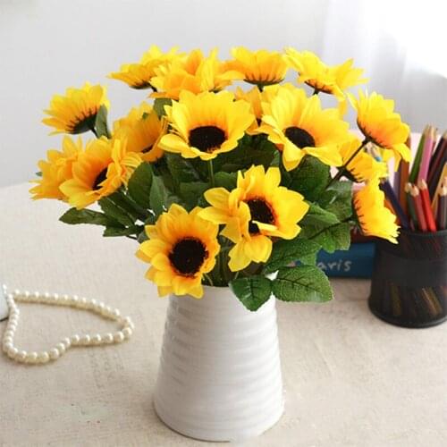 1Pic 7Heads Artificial Flowers Fake Silk Sunflower Fashion Sun Bouquet Home Decoration Dance Props Performance