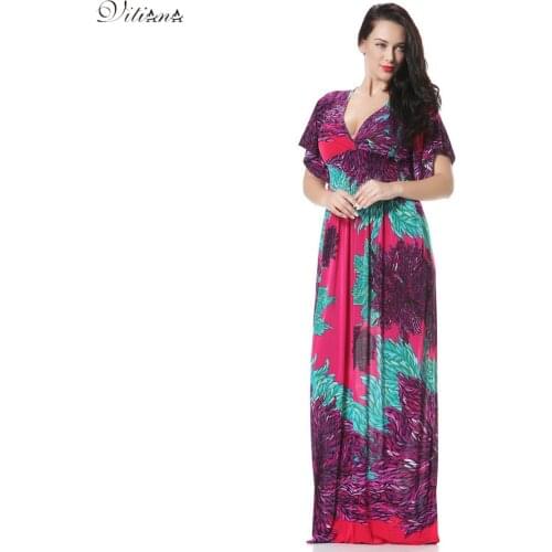 2017 Womens Summer Elegant Print Beach Dress For Vacation Bohemian Maxi Long Dresses Plus Size 6XL 7XL Vestidos 3004