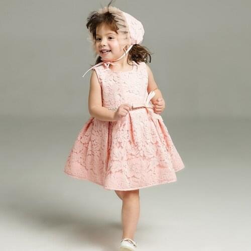 2021 New Summer Baby Girl Baptism Dress With Hat Gown Ball Pink Formal Baptism Clothes Baby Girl Christening Gowns SKF164726