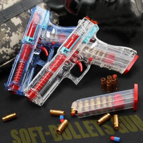 2021 Transparent Firing Pistol Outdoor Soft Bullet Manual Loaded Pistol Toy Glock CS Game Ejection Pistol Boys Birthday Gift