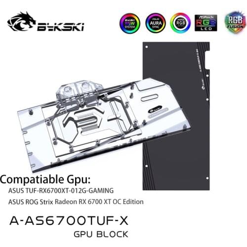 Bykski Gpu Water Cooling Block for ASUS ROG STRIX Radeon RX6700XT OC Edition/TUF O12G GMING/Copper Radiator/A-AS6700TUF-X