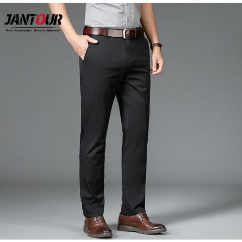 Jantour Business Mens Trousers Formal Summer Suit Pants Men Office 98%Cotton Pants Straight Loose Dress Pants Big Size 40 42