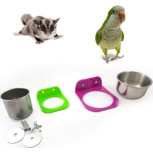 Stainless Steel Food Water Feeding Bowl Cup Bird Parrot Feeder Pet Cage Supplies Random Color Bird Cage Feeding Accessories