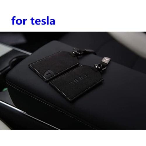 For Tesla Model 3 2016-2020 Comfortable Texture Leather Keychain Key Fob Card Holder Leather Protector Cover Car Accessories