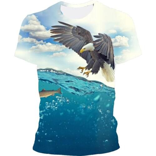 Printed T-shirt 2021 Summer New 3D Eagle Graphic Short Sleeve Casual Mens and Womens Tops Fashion Breathable Clothing