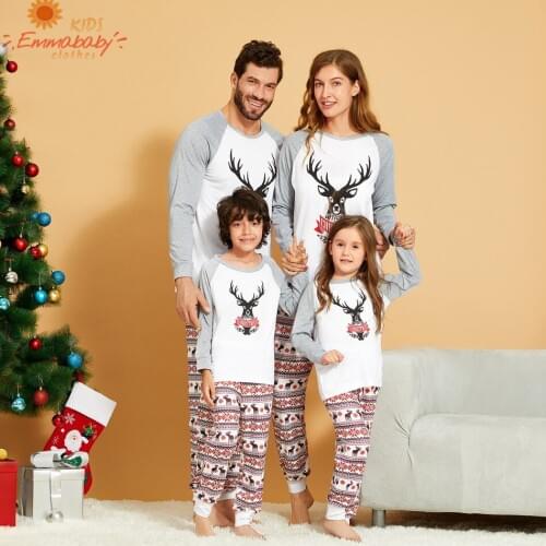 2020 NEW Christmas Family Matching Outfits Mommy Daddy Kid Son Baby Antlers Print Family Clothes Child T-Shirt Letter Print Tops