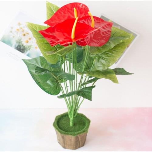 18Heads 53cm Artificial Anthurium Flower Floral Decor Home Office Fake Flower Ornament Living Room Decoration Artificial Tree