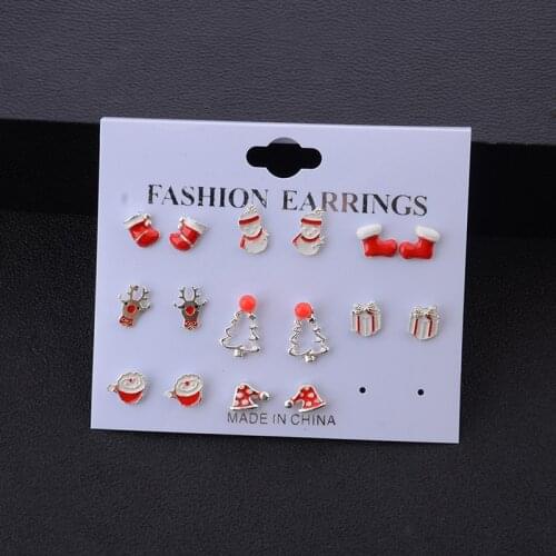 Exquisite Cute Christmas Earrings Set Cute Santa Snowman Elk Hat Stud Earrings Christmas Gifts For Women Girls Kids