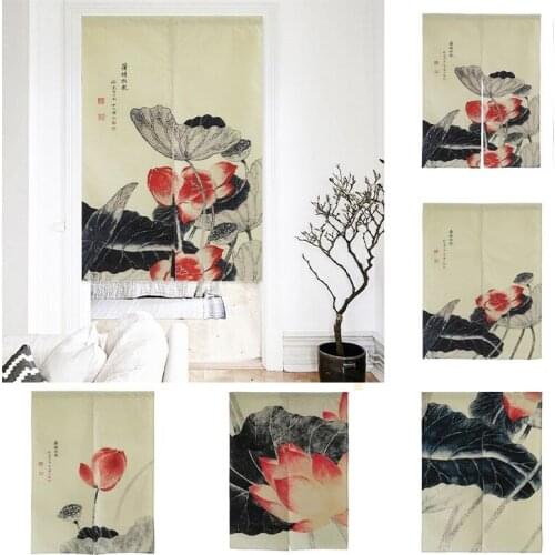 Chinese Lotus Hanging Cloth Door Curtain Living Room Partition Curtain Half Panel Curtain Toilet Blackout Curtain