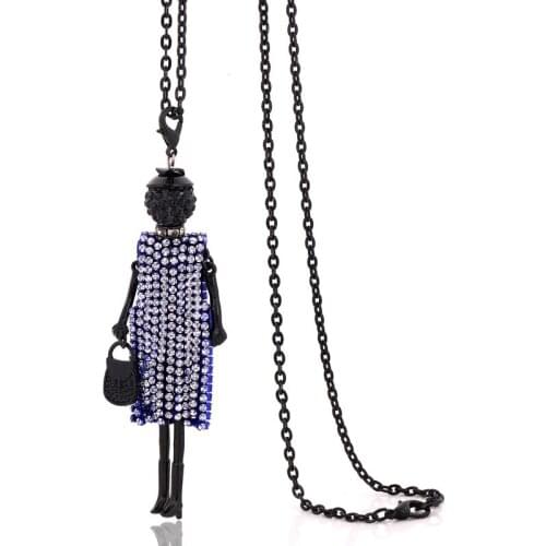 Fashion womens doll necklaces jewelry free shipping 2017 long chain charm black big choker crystal & rhinestone pave necklaces