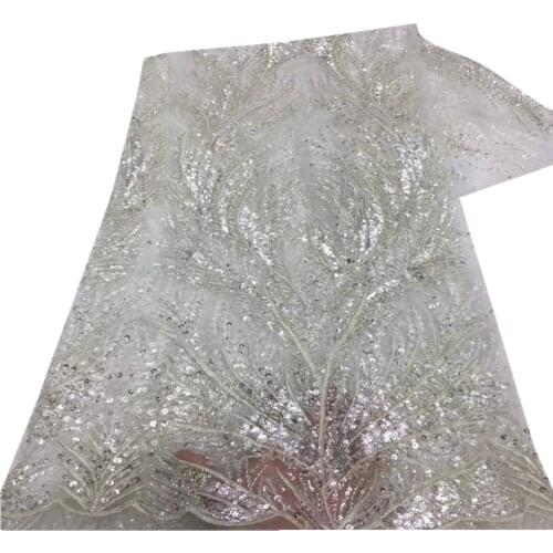 African Sequins Lace Fabric 2021 High Quality Lace Nigerian Lace Fabrics Embroidery French Tulle Lace Fabric Sewing XZ-350