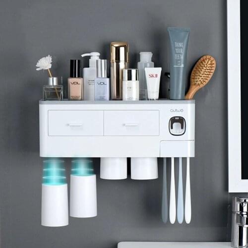 Magnetic Adsorption Toothpaste Dispenser Wall Mount Dust-proof Toothbrush Holder Storage Rack Bathroom Accessories Set Squeezer