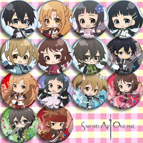 Sword Art Online SAO anime badges 58 mm Yuuki Asuna Kirito Super Cute Badges brooch