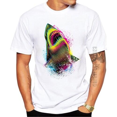 Fashion CMYK SHARK Printed Men T-shirt Cool Summer Tee Shirt Brand New Graphic T-Shirt Comfortable 100% Cotton Tops
