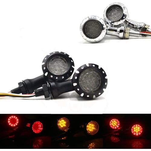 Motorcycle 1 Pair 10mm Retro Black LED Brake Blinker Light Turn Signal Flashing Cruiser Motorcycle Turn signal Indicator Lights