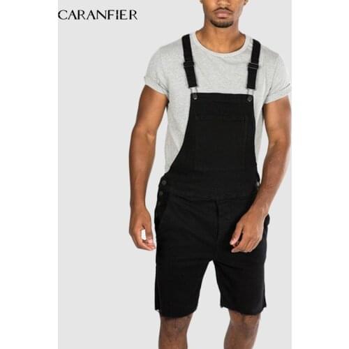 CARANFIER Summer Men Blue Black Short Jeans Overalls Fashion Ripped jeans jumpsuit shorts Men Trend Denim Suspender Pants