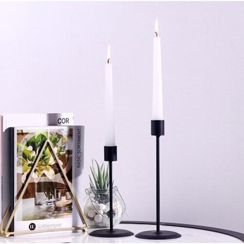 2 Pieces Set Candle Holder Solid Color Modern Metal Candlestick Desktop Decor for Home Office Hotel