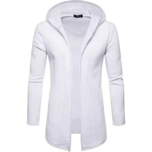 2020 autumn and winter new mens casual solid color mid-length hooded cardigan trench coat