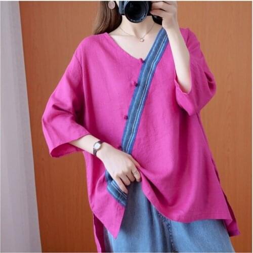 Chinese Style Clothing Womens Tops And Blouses 2021 Summer Literary Tshirt Vintage Asian Clothes Tee Shirt Oversize Femme 31001