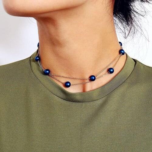 Vintage Imitation Pearls Choker Necklaces for Women Gold Color Chains Neck Collares Short Clavicle Necklace Party Jewelry A0028