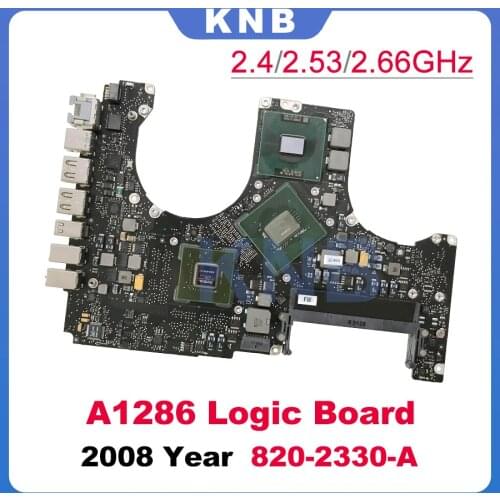 Original A1286 Motherboard 820-2330-A Core 2 Duo 2.4GHz 2.53GHz For MacBook Pro 15" Logic Board Late 2008 year