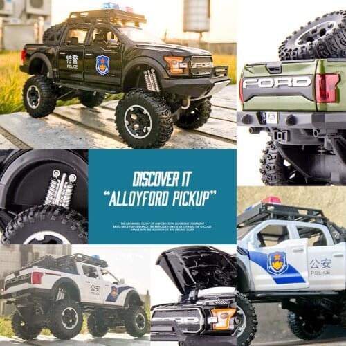 1:32 high simulation raptor F150 off-road alloy police car model children sound and light toy car for gifts