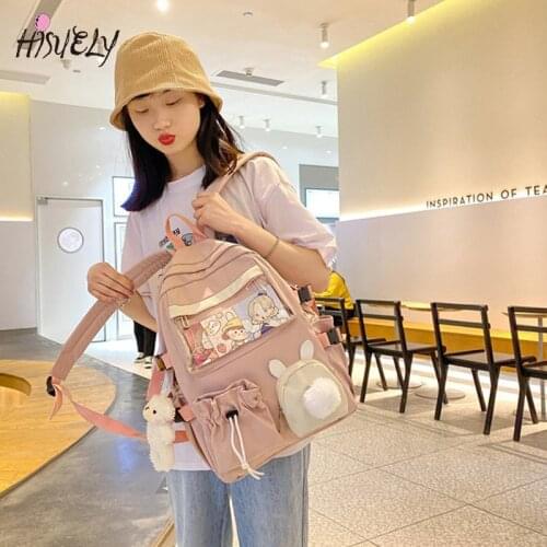 School bag female college style small fresh and cute drawstring hair ball soft girl student transparent backpack