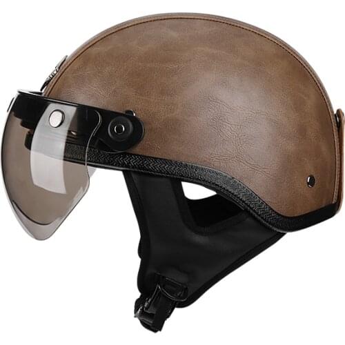 Retro Helmet Motorcycle Open Face Cafe Racer Helmet PU Leather Scotter Casco Moto Summer Riding Man Women Handmade vintage kids
